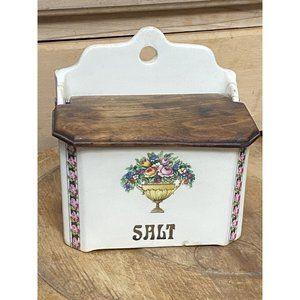 Ditmar Urbach Floral White  Porcelain Salt Box  Czechoslovakia Wood Lid